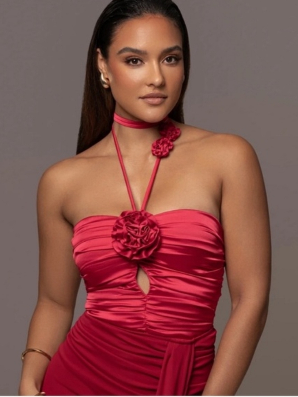 JLUXLABEL Berry 🍒ROSETTE🌹 Strapless Red Ruched Top